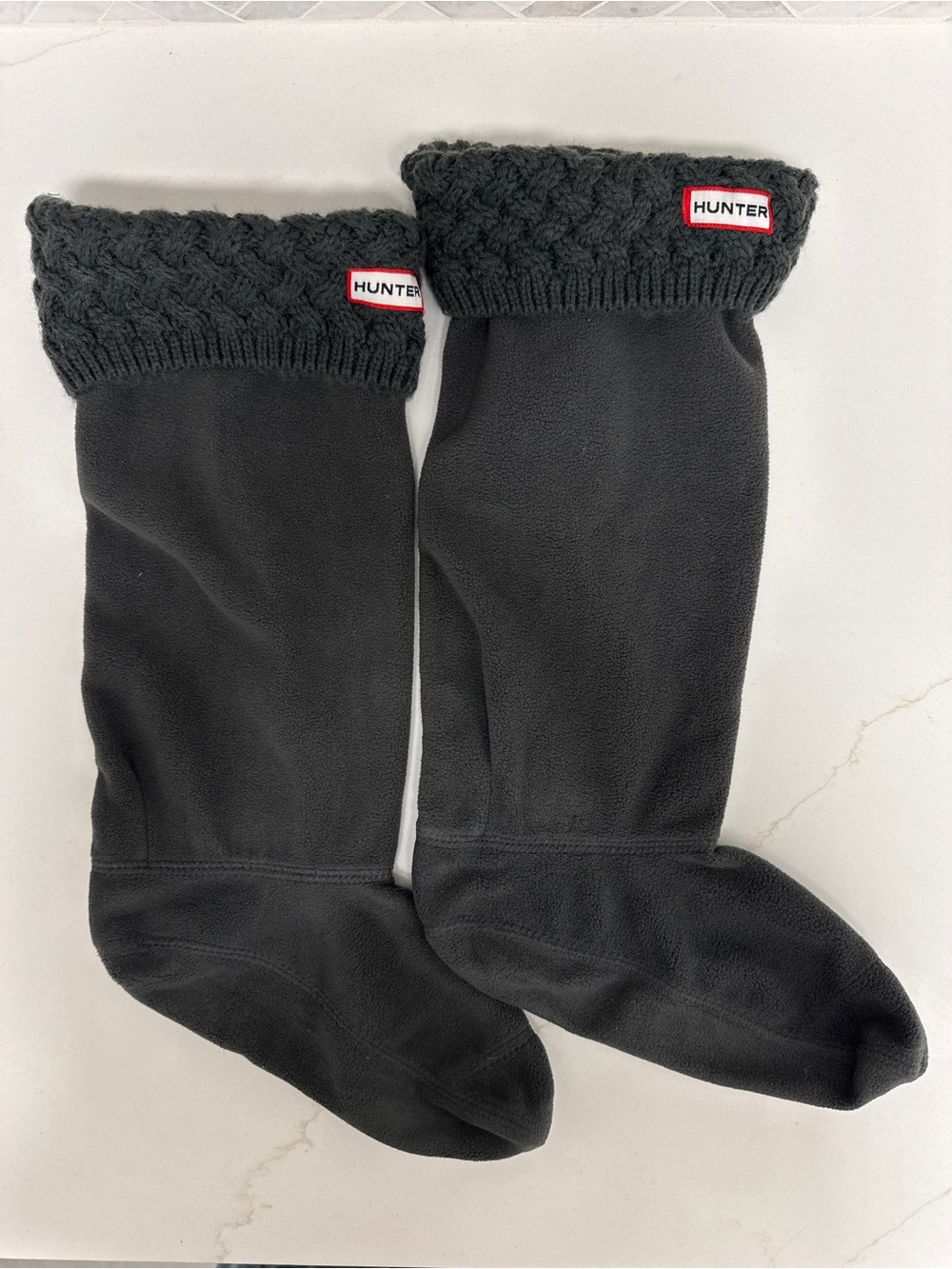 Hunter Original Tall Boot Liner Socks M/L Gray Fleece Cable Knit